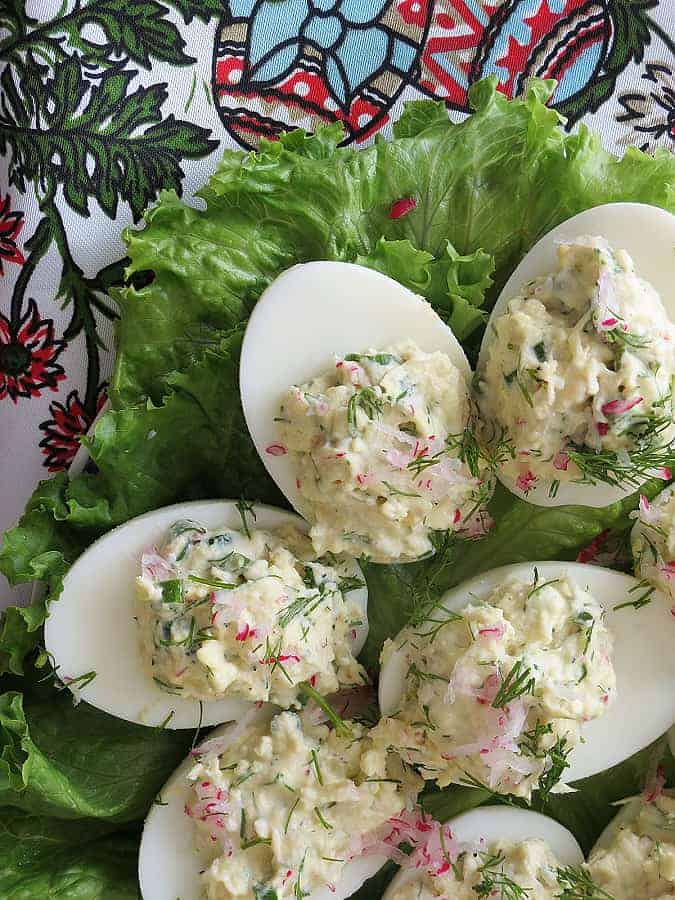 Stuffed Eggs with dill and radishes are perfect for Easter by ilonaspassion.com
