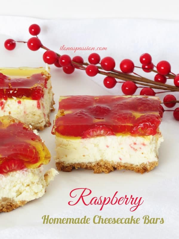 The Best Raspberry Homemade Cheesecake Bars by ilonaspassion.com