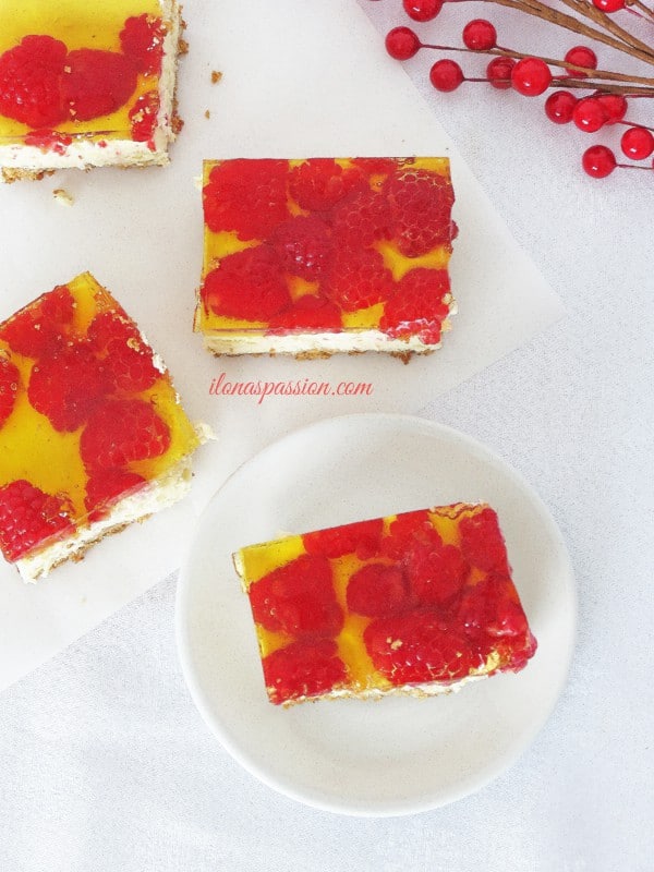 The Best Raspberry Homemade Cheesecake Bars by ilonaspassion.com