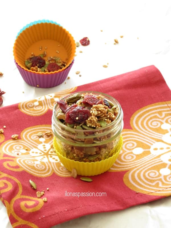 Healthy Pistachio Quinoa and Cranberry Granola by ilonaspassion.com