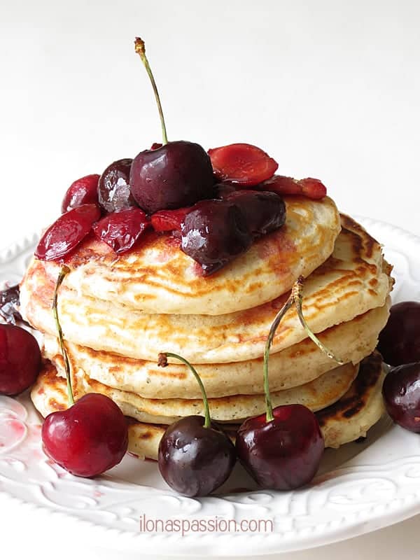 Pancakes with cherry lime sauce by ilonaspassion.com #pancakes #cherry #blackforest 