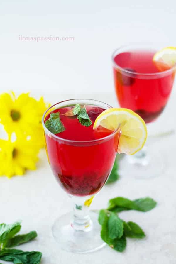 Homemade Cherry lemon juice in a glass.