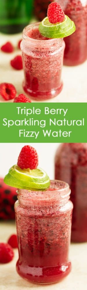 Triple Berry Sparkling Natural Fizzy Water - Triple berry sparkling natural flavored fizzy water is made with raspberries, strawberries and blueberries. Refreshing, unsweetened and delicious! by ilonaspassion.com I @ilonaspassion