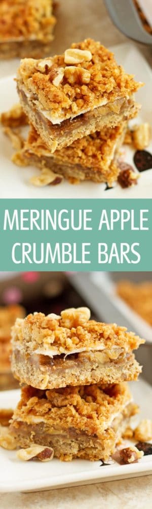 Meringue Apple Crumble Bars - Apple crumble bars recipe made with brown sugar apples and meringue layers. Topped with buttery crumble topping. A perfect dessert not only for Autumn! by ilonaspassion.com I @ilonaspassion