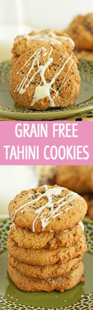 Crunchy grain free tahini cookies sprinkled with chia seeds and drizzled with white chocolate. Gluten free tahini cookies are great for back to school. by ilonaspassion.com I @ilonaspassion