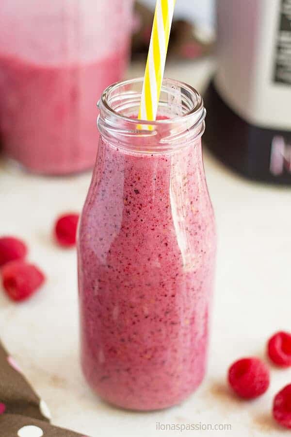 Mixed berry smoothie with 4 types of fruits and coconut milk.