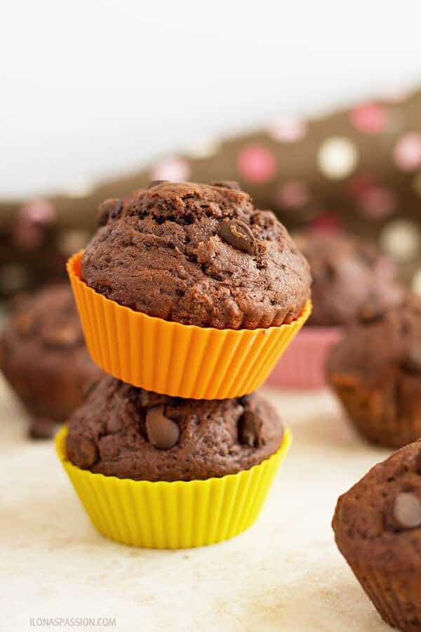 Moist muffins with chocolate chip and cacao are great for brunch or party! by ilonaspassion.com I @ilonaspassion