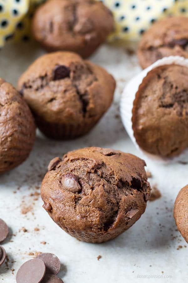 Few breakfast muffins with banana and chocolate flavor.