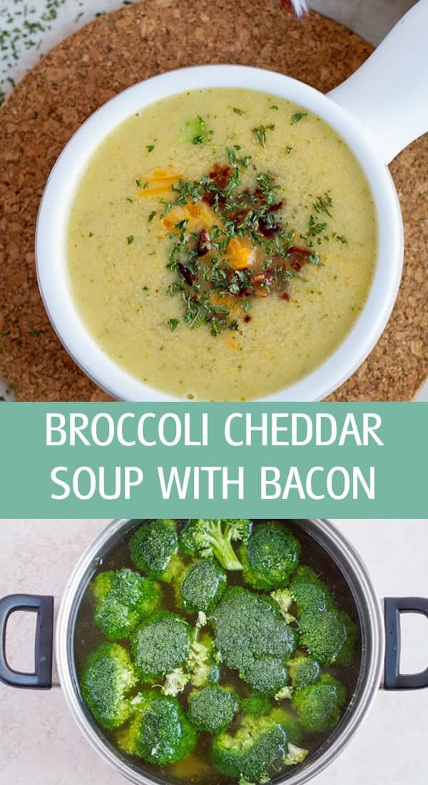 Broccoli in a pot with water and cheese soup.