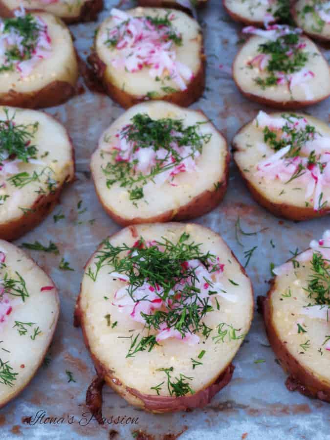 Baked Potatoes with Garlic Butter, Dill and Radishes by ilonaspassion.com