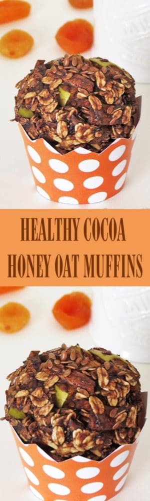 Healthy Cocoa Honey Oat Muffins - Healthy oat muffins recipe packed with REAL ingredients like honey, flax seeds, banana, apple, cocoa and dried apricots. Naturally sweeten oat muffins are perfect for breakfast! by ilonaspassion.com I @ilonaspassionilonaspassion.com