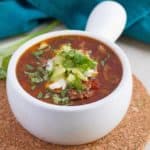 Mexican homemade slow cooker chili with ground beef.
