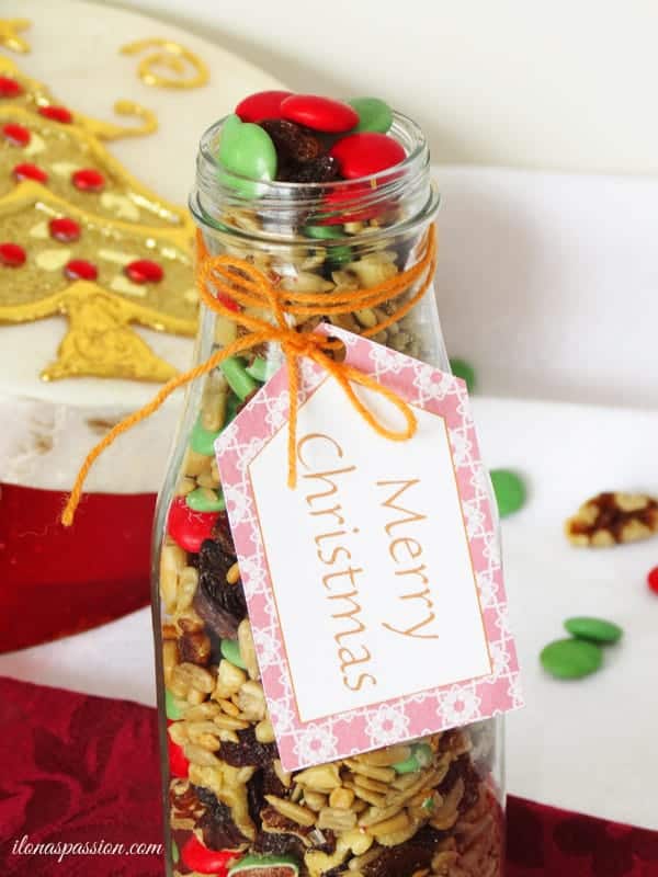 Easy Snack Recipe: Trail Mix + Free Printable Christmas Tags by ilonaspassion.com