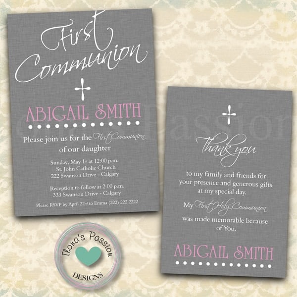 Beautiful Printable First Holy Communion Invitations for your next celebration by ilonaspassion.com I @ilonaspassion