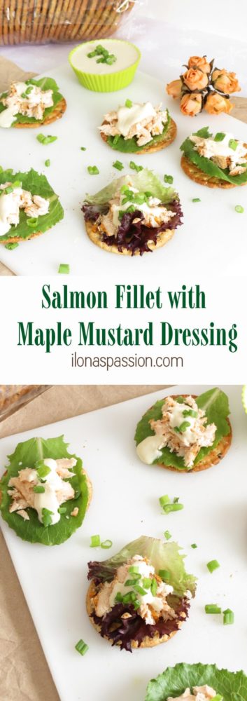 Salmon Fillet with Maple Mustard Dressing - Baked Salmon Fillet recipe with homemade Maple Mustard Dressing served on crackers. Perfect Appetizer by ilonaspassion.com I @ilonaspassion