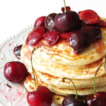 Pancakes with cherry lime sauce by ilonaspassion.com #pancakes #cherry #blackforest