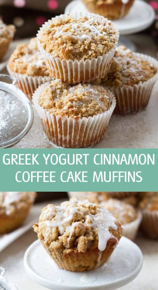 Greek yogurt cinnamon coffee cake muffins recipe with brown sugar streusel topping. Easy to make and great for brunch, served with coffee by ilonaspassion.com I @ilonaspassion
