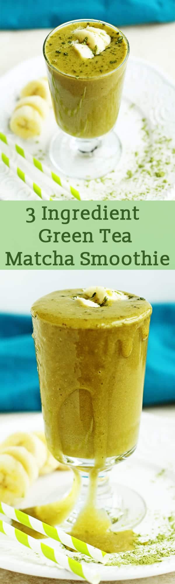 3 Ingredient Green Tea Matcha Smoothie - Green tea matcha smoothie recipe made with only 3 ingredients. See how you can actually ENJOY eating your daily dose of leafy greens. Vegetarian, vegan, healthy by ilonaspassion.com I @ilonaspassion