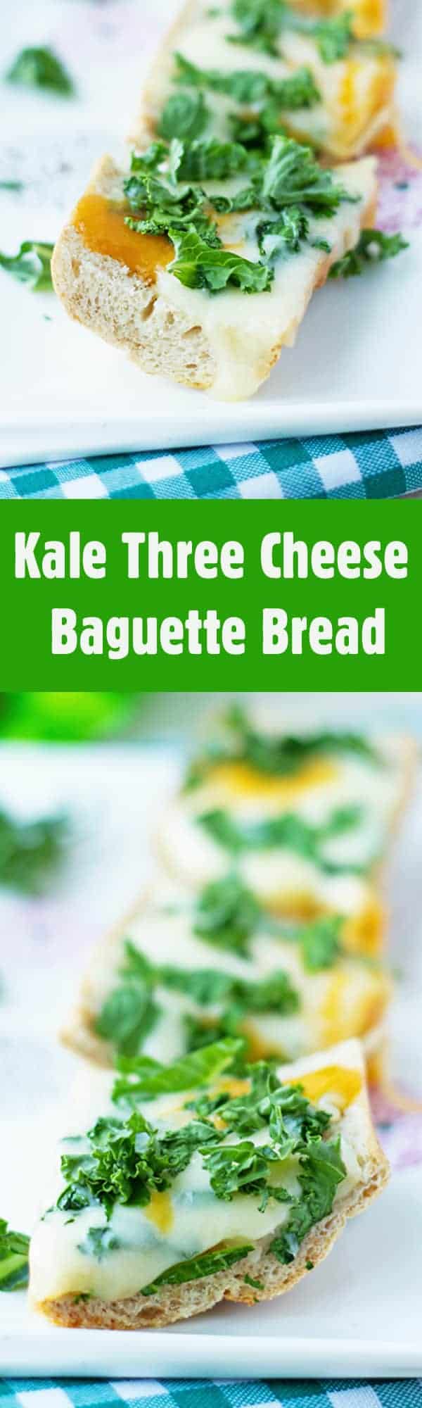 Kale Three Cheese Baguette Bread - Cheese baguette bread recipe stuffed with 3 kinds of cheese (cheddar, parmesan, mozzarella) and kale. An easy appetizer for holiday or any family and friends gathering! Let's Party! by ilonaspassion.com I @ilonaspassion