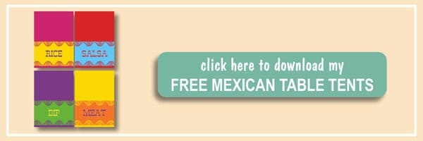 Mexican Buffet Menu Ideas - full Mexican buffet menu ideas with recipes like barbacoa, lime cilantro rice, avocado dip, beans, tortilla bowls, corn and homemade salsa. Free Mexican printable table tents included! by ilonaspassion.com I @ilonaspassion #CreateYourBowl #ad