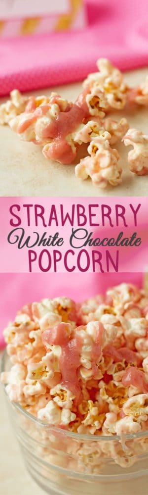 Strawberry White Chocolate Popcorn - Naturally flavored strawberry white chocolate popcorn recipe is perfect for pink and gold party or princess party. It requires only 3 ingredients. by ilonaspassion.com I @ilonaspassion