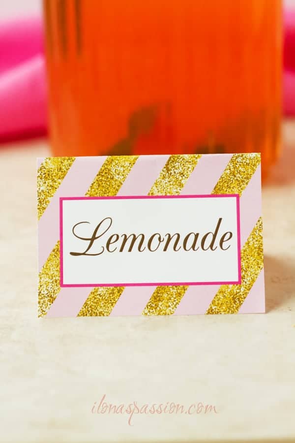 Printable label in color gold and pink and word Lemonade.