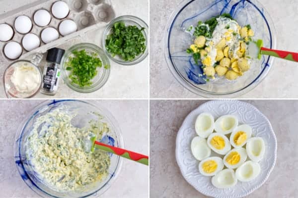 Step by step how to make jalapeno spicy deviled eggs.