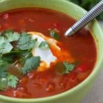 Mexican soup recipe made with canned beans and no salsa topped with greek yogurt and cilantro by ilonaspassion.com I @ilonaspassion