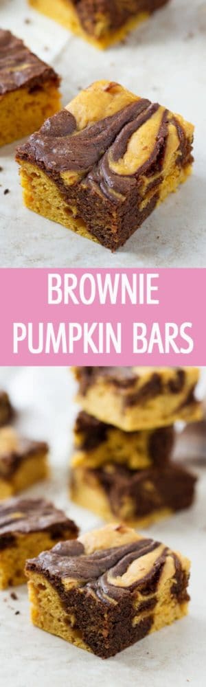 Easy Brownie Pumpkin Bars recipe made with canned pumpkin puree, chocolate, without oil and pumpkin spices by ilonaspassion.com I @ilonaspassion