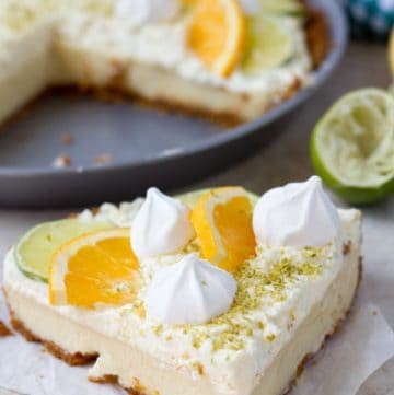 Big slice of the baked cake with citrus flavor.