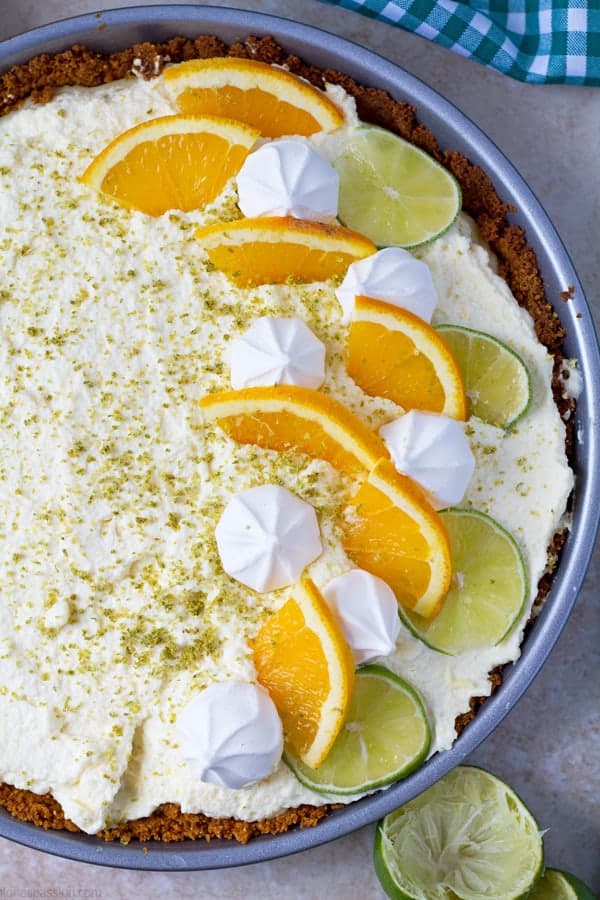 Lime flavored pie with orange whipped cream.