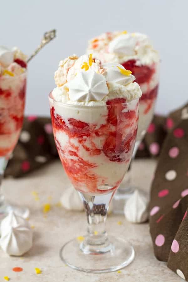 Eton mess trifle a traditional English dessert with strawberries.