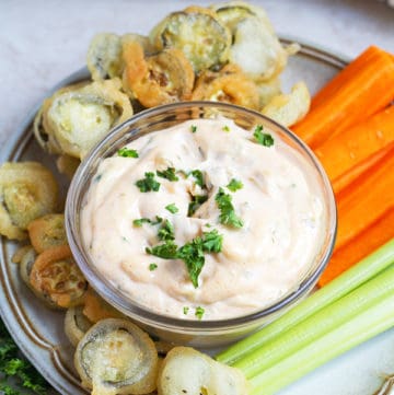 Remoulade with fried pickles.