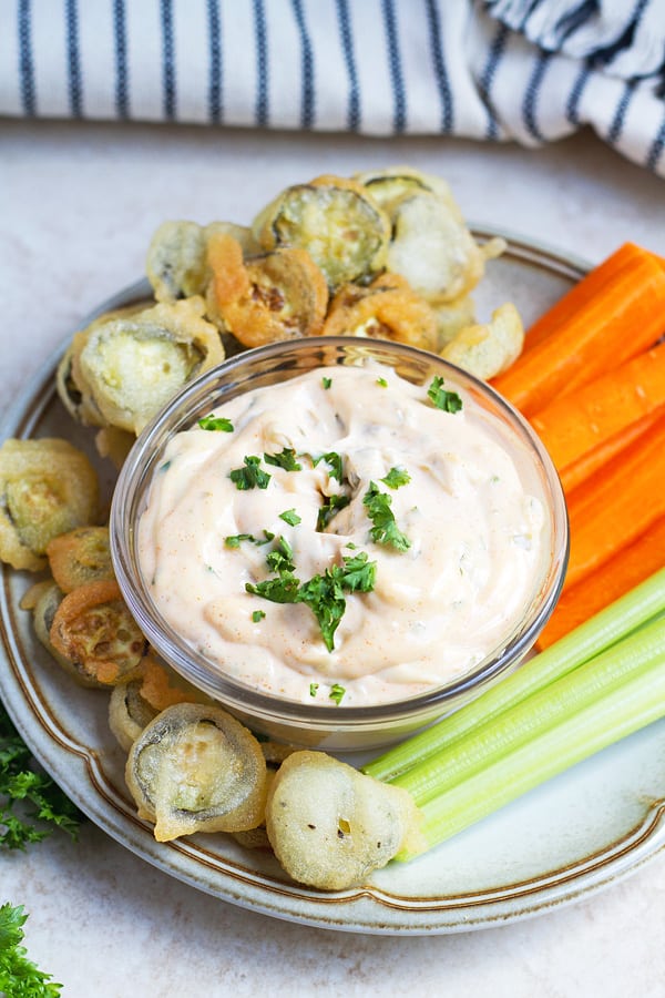 Remoulade with fried pickles.