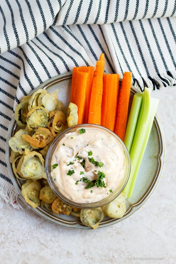 Remoulade dipping sauce with vegetables.