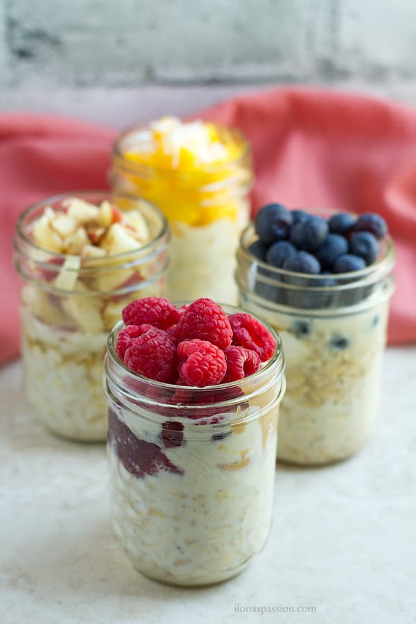 Overnight rolled oats with milk.