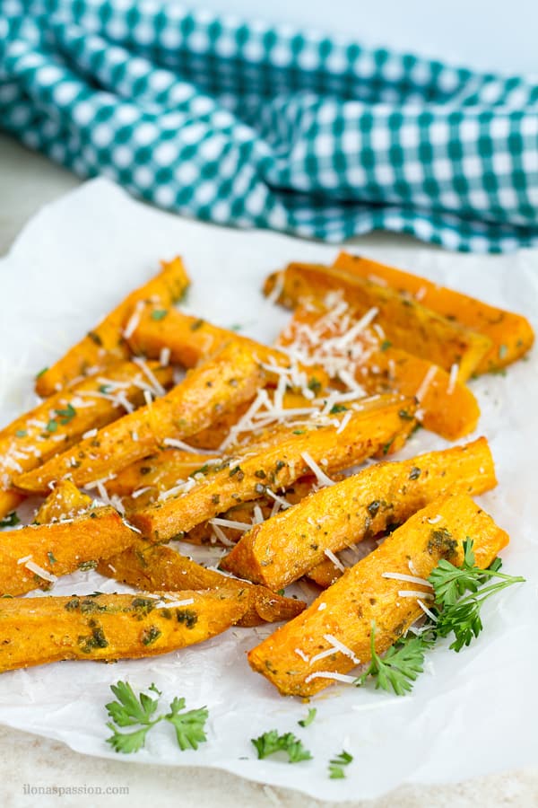 Sweet potato wedges with parmesan.