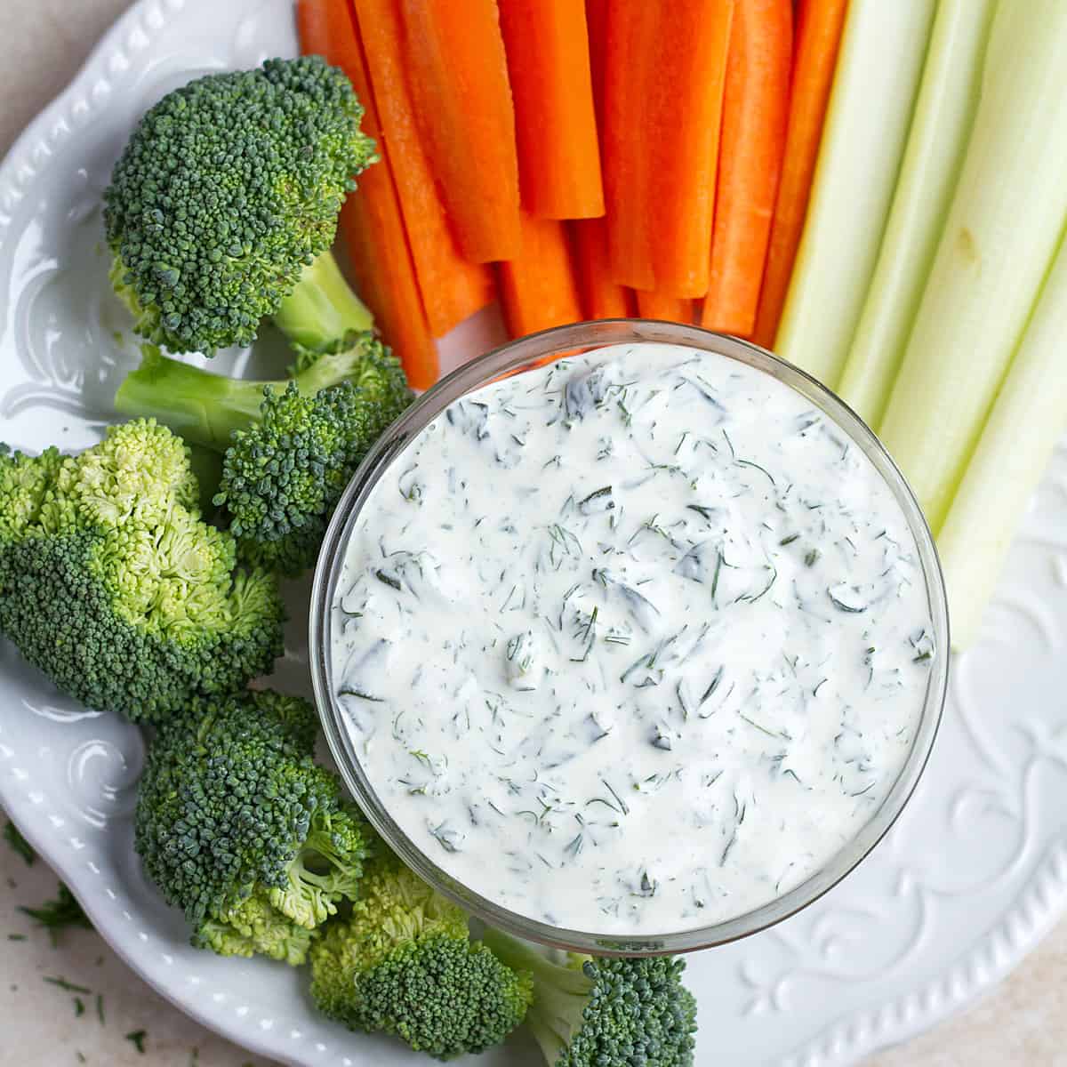 Appetizer dill dip with veggies.