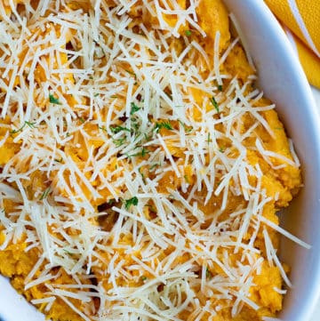 Mashed sweet potatoes with parmesan.