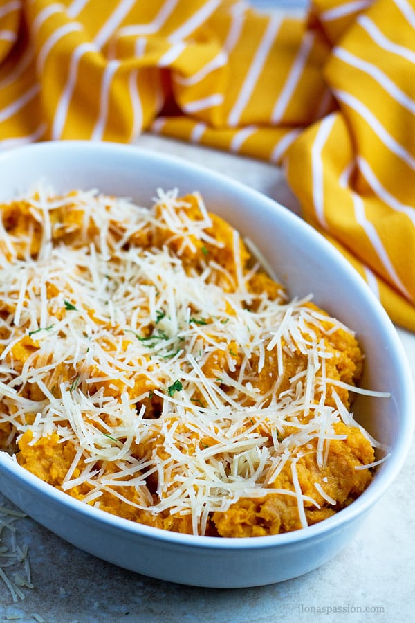 Mashed yams with cheese.