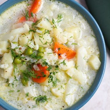 Vegetable soup with carrot, potatoes.