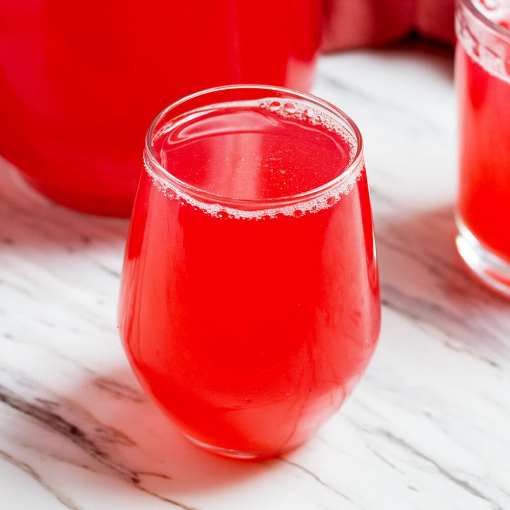 Rhubarb drink in a glass.