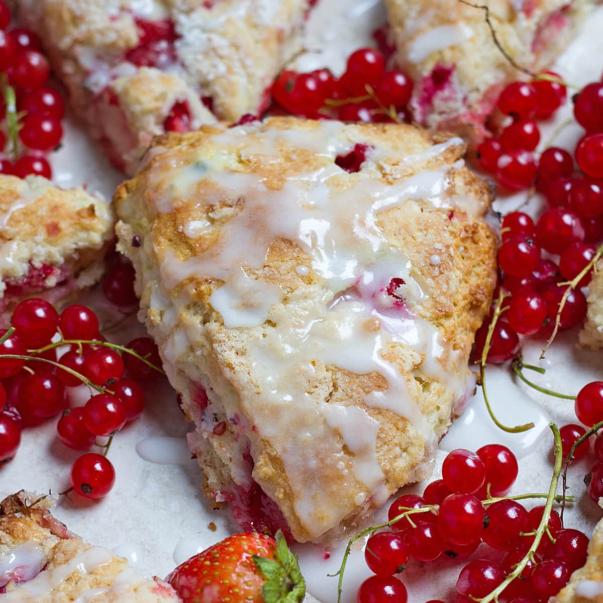 Dessert Strawberry scones with red currants.
