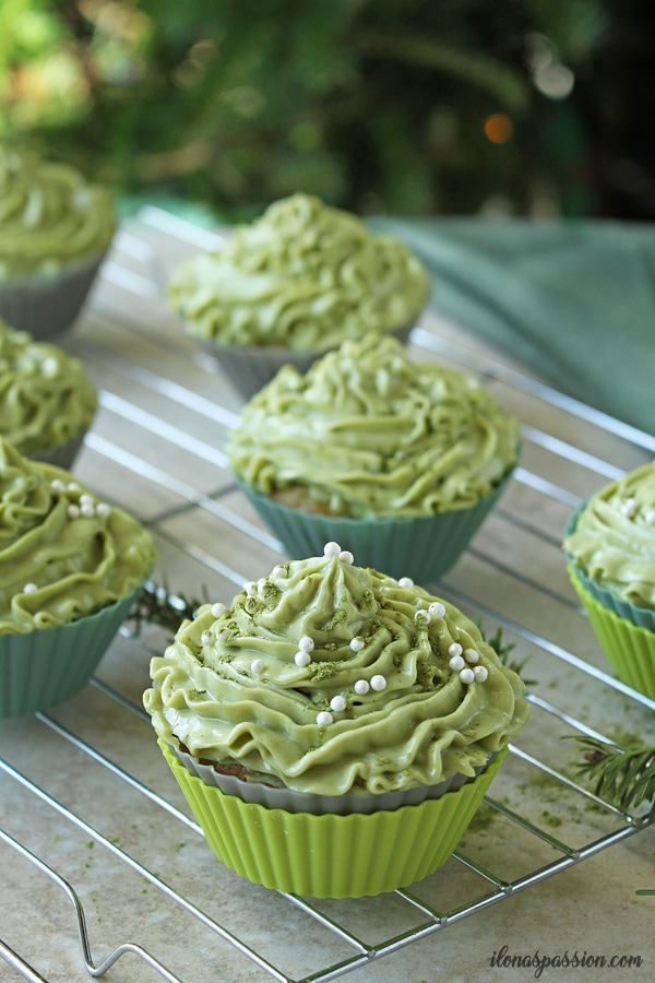 Green tea cupcakes with frosting.