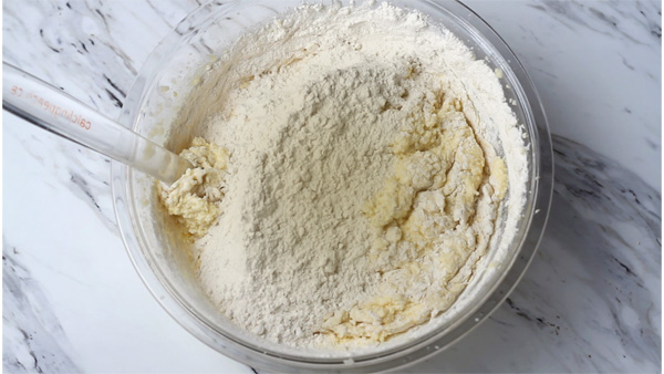 Flour, butter, sugar batter in a bowl.