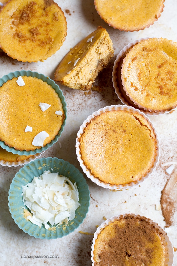 Lots of little pumpkin cheesecake bites and coconut on the side.