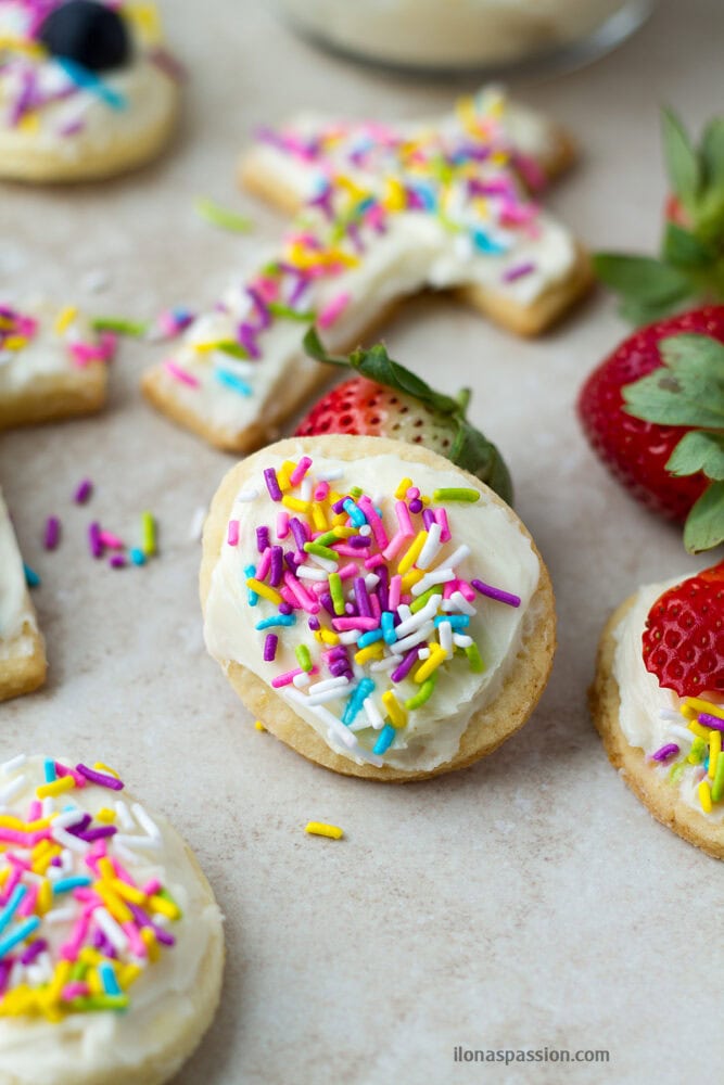 Frosted cut out sugar cookies.